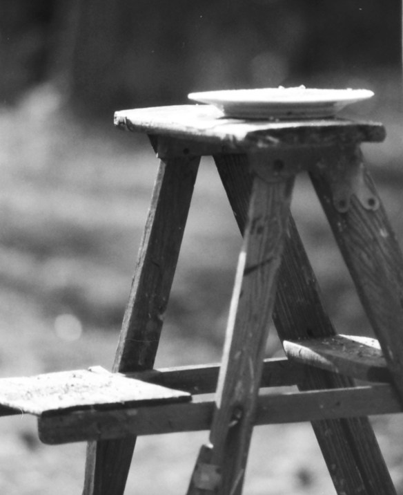 I mostly shot this to see how much the contrast of the white platter and the dark old wood would play off each other. One thing I love about B&W is that in the absence of color, the sunlight seems so strong on surfaces.